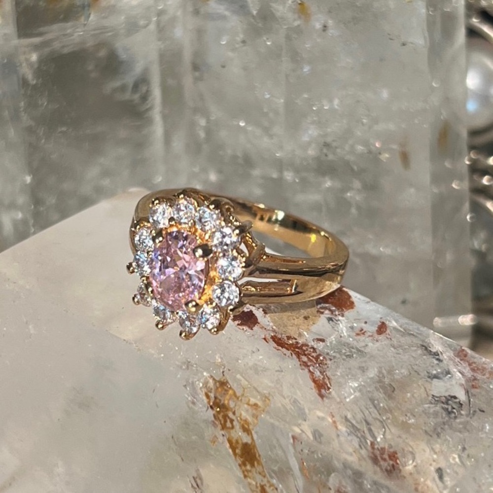 Pink Cubic Zirconia Gemstone 12K Gold Plated ring size 8